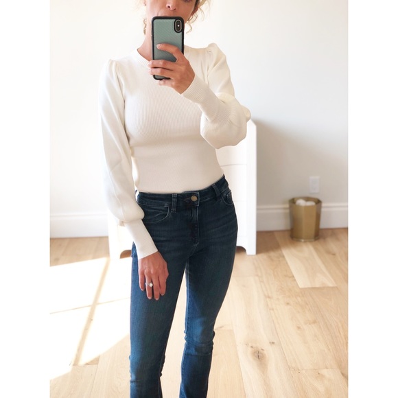 DENMARK White Puff Sleeve Fitted Ribbed Sweater - Picture 4 of 10